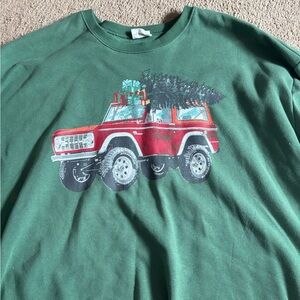 Ford Green Oversized Crop Crew with Red Car Print